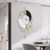 3D Mute Metal Wall Clock with Gold Pendulum Modern Round Decor Art Living Room Bedroom