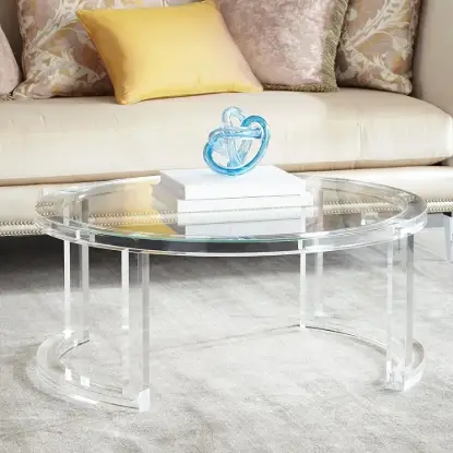 Picture of 800mm Modern Round Acrylic Coffee Table for Living Room with Tempered Glass Top