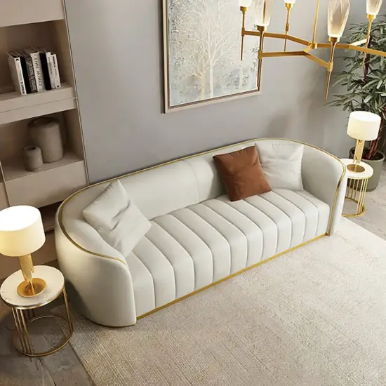2261 mm Performance Leather Upholstered Channel Tufted Sofa with Gold Legs