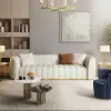 2261 mm Performance Leather Upholstered Channel Tufted Sofa with Gold Legs