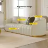 2261 mm Performance Leather Upholstered Channel Tufted Sofa with Gold Legs