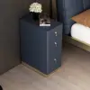 Modern Blue 3-Drawer Bedside Table with Faux Leather Upholstery