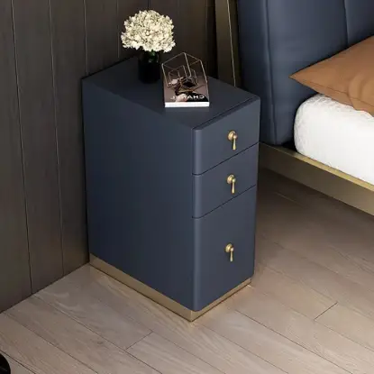 Picture of Modern Blue 3-Drawer Bedside Table with Faux Leather Upholstery