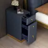 Modern Blue 3-Drawer Bedside Table with Faux Leather Upholstery