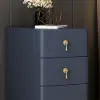 Modern Blue 3-Drawer Bedside Table with Faux Leather Upholstery