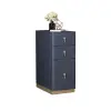 Modern Blue 3-Drawer Bedside Table with Faux Leather Upholstery