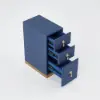 Modern Blue 3-Drawer Bedside Table with Faux Leather Upholstery