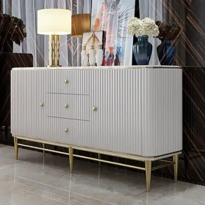 Bline Modern Sideboard Buffet Faux Marble Top with Doors & Shelves & Drawers in Large