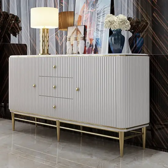 Bline Modern Sideboard Buffet Faux Marble Top with Doors & Shelves & Drawers in Large