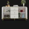Bline Modern Sideboard Buffet Faux Marble Top with Doors & Shelves & Drawers in Large