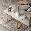 Modern 660 mm White C-Shaped Sintered Stone End table with Gold Finish