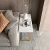 Modern 660 mm White C-Shaped Sintered Stone End table with Gold Finish