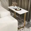 Modern 660 mm White C-Shaped Sintered Stone End table with Gold Finish
