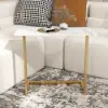 Modern 660 mm White C-Shaped Sintered Stone End table with Gold Finish