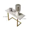 Modern 660 mm White C-Shaped Sintered Stone End table with Gold Finish