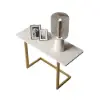 Modern 660 mm White C-Shaped Sintered Stone End table with Gold Finish