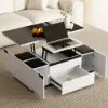 Modern Tempered Glass Lift-Top Coffee Table with Drawers