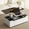 Modern Tempered Glass Lift-Top Coffee Table with Drawers