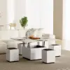 Modern Tempered Glass Lift-Top Coffee Table with Drawers