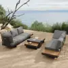 Tevara 4-Piece Outdoor Teak & Aluminium Modular Sofa Set with Coffee Table for 6 in Grey