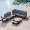 Tevara 4-Piece Outdoor Teak & Aluminium Modular Sofa Set with Coffee Table for 6 in Grey