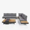 Tevara 4-Piece Outdoor Teak & Aluminium Modular Sofa Set with Coffee Table for 6 in Grey