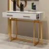 1000mm Narrow Console Table with Storage Drawers White Hallway Table with Metal Legs