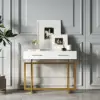 1000mm Narrow Console Table with Storage Drawers White Hallway Table with Metal Legs