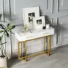 1000mm Narrow Console Table with Storage Drawers White Hallway Table with Metal Legs