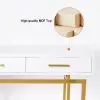 1000mm Narrow Console Table with Storage Drawers White Hallway Table with Metal Legs