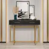 1000mm Modern Narrow Black Console Table with Storage Drawers and Metal Legs in Gold