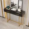 1000mm Modern Narrow Black Console Table with Storage Drawers and Metal Legs in Gold