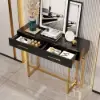 1000mm Modern Narrow Black Console Table with Storage Drawers and Metal Legs in Gold