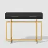 1000mm Modern Narrow Black Console Table with Storage Drawers and Metal Legs in Gold