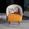 Faux Leather Upholstered Barrel Accent Chair with Pillow & Metal Legs – White
