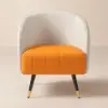 Faux Leather Upholstered Barrel Accent Chair with Pillow & Metal Legs – White