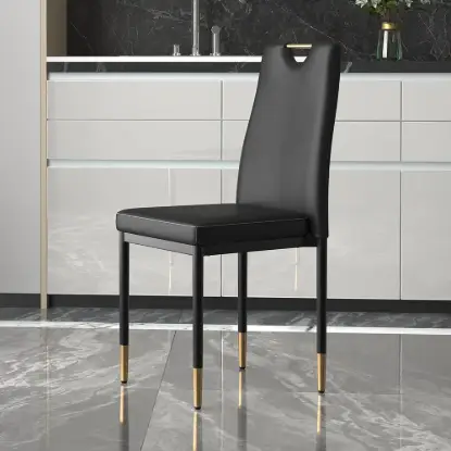 Picture of Modern Upholstered Dining Chair in Black (Set of 2) with Carbon Steel Legs