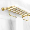 610mm Wall Mounted Brass Bathroom Shelf with Towel Rack in Brushed Gold