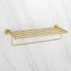 610mm Wall Mounted Brass Bathroom Shelf with Towel Rack in Brushed Gold