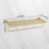 610mm Wall Mounted Brass Bathroom Shelf with Towel Rack in Brushed Gold