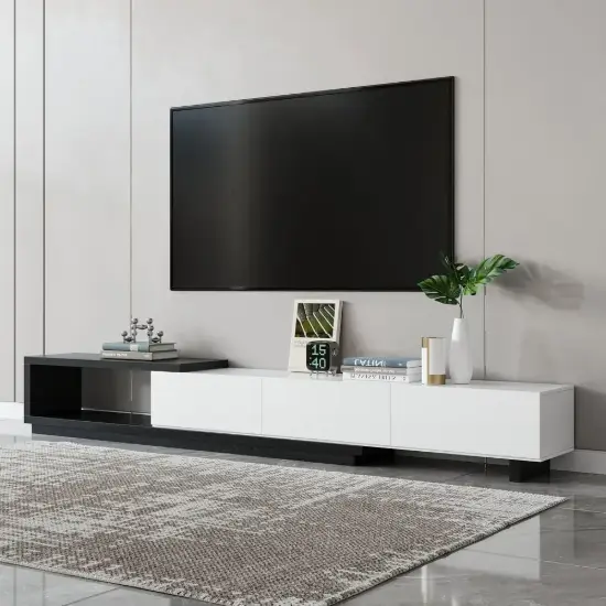 Quoint 180 - 255 cm Extendable TV Unit with 3 Drawers – 40cm – Stand Retracted Media – AUD-H0211