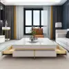 Picture of White Modern Square Coffee Table with Drawers Tempered Glass Top & Metal Legs
