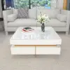 Picture of White Modern Square Coffee Table with Drawers Tempered Glass Top & Metal Legs