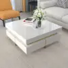 Picture of White Modern Square Coffee Table with Drawers Tempered Glass Top & Metal Legs
