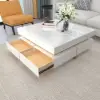 Picture of White Modern Square Coffee Table with Drawers Tempered Glass Top & Metal Legs
