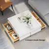 Picture of White Modern Square Coffee Table with Drawers Tempered Glass Top & Metal Legs