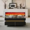 Black Modern Square Coffee Table with Drawers Tempered Glass Top & Metal Legs