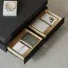 Black Modern Square Coffee Table with Drawers Tempered Glass Top & Metal Legs
