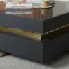 Black Modern Square Coffee Table with Drawers Tempered Glass Top & Metal Legs