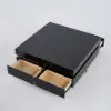 Black Modern Square Coffee Table with Drawers Tempered Glass Top & Metal Legs